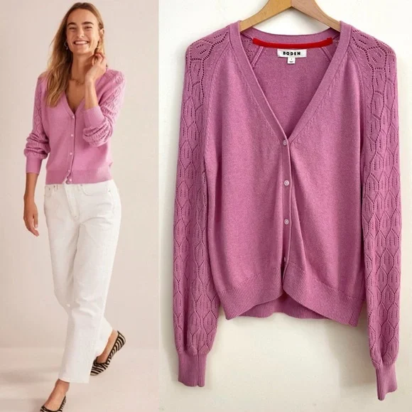 Boden Pointelle Sleeve Cardigan, Wool, Cotton & Cashmere blend - Picture 2 of 16